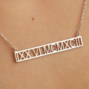 Dainty Custom Date Necklace, Roman Numeral Necklace, Anniversary Date Necklace, Personalized Date Necklace, Silver Bar Necklace