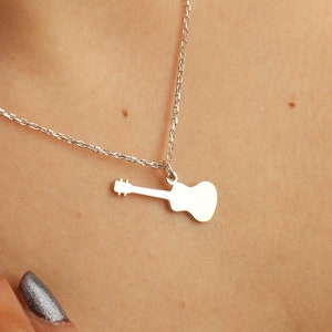 Sterling Silver Guitar Necklace, Music Jewelry for Guitar Lovers, Music Instrument Necklace, Acoustic Guitar Necklace, Gift For Musicians