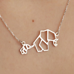 925k Sterling Silver Mother and Baby Elephant Necklace, Mama & Baby Elephant Pendant,  Origami Elephant Jewelry, Gift for Mother