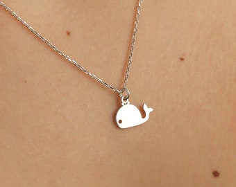 Sterling Silver Tiny Whale Necklace: Dainty Animal Pendant