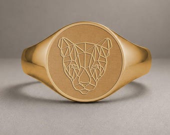 Wild Panther Signet Solid Gold Ring, Minimal Luxury Jewelry Fashion Accessory for Women Men