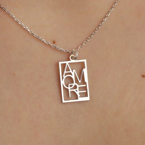 Amore Word Necklace in 925 Sterling Silver, Love Message Pendant, Dainty Italian Romantic Jewelry, Love Message Necklace, Gift for Her