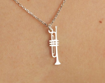 Silver Trumpet Necklace, Music Instrument Charm Necklace, Trumpet Cornet Necklace, Musical Necklace, Instrumental Necklace
