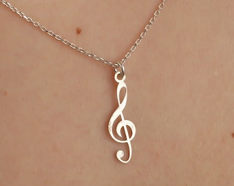 Treble Chef Necklace, Sterling Silver Music Note Necklace, Musician Gift, Music Pendant, Musical Necklace, Dainty Silver Jewelry