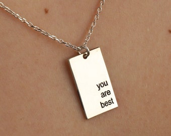 Engraved Sterling Silver Necklace: Inspirational Quote, Positive Message