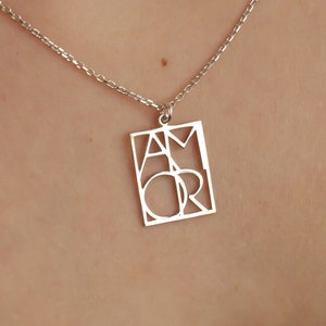 925K Silber Amor Halskette, Minimalistischer Spanischer Amor Schmuck, Romantisches Geschenk für Sie, Liebesbrief Halskette, Sinnvolles Geschenk für Mutter