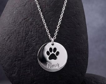 Personalized Sterling Silver Pet Paw Necklace: Custom Name Memorial Jewelry