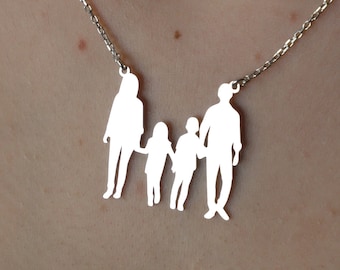Familie Silhouette Halskette, Sterling Silber Familie Halskette, Familie Charm Halskette, Jubiläumsgeschenk, zierliche Halskette, Silberschmuck