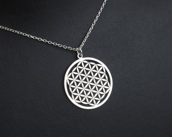 Sterling Silver Mandala Necklace, Flower of Life Necklace, Dainty Spiritual Necklace, Flower of Life Jewelry, Sacred Geometry Necklace