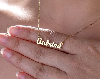 14K Gold Plated Customized Name Necklace, Custom Valentines Day Gift, Name Plate Necklace, Minimalist Custom Jewelry, Gift For Mother