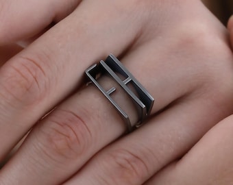 Sterling Silver Stackable Initial Ring, Custom Memorial Ring, Kids Initial Ring, Script Name Ring, Gold Plated Letter Ring