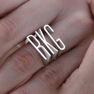 Personalized Initial Ring: 14K Solid Gold & Sterling Silver Custom Letter Jewelry
