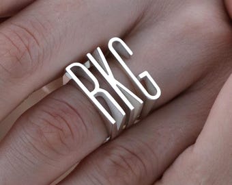 A-Z Initial Finger Ring, Custom Christmas Gift, Personalized Letter Ring, Handmade Women Jewelry, Memorial Ring, Customized Ring