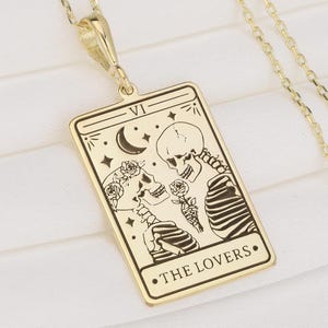 Gothic Skeleton Couple Tarot Necklace: Sterling Silver Lovers Card Jewelry