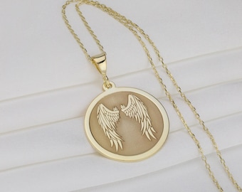 Collar con alas de ángel de oro macizo: Joyería conmemorativa espiritual
