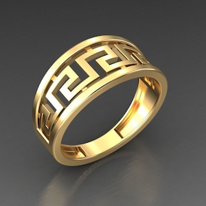 Greek Key Meander Ring, Ancient Greek Key Patterns Band Ring, Greek Wedding Band, Greek Jewelry, Wide Band Ring, Unique Engagement Band Ring