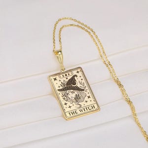 The Witch Tarot Card Necklace, Gold Witch Pendant for Her,  Mystical Tarot Jewelry, Occult Boho Necklace, Gothic Witchcore Gift for Women