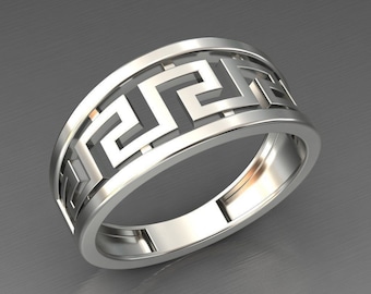 Sterling Silver Greek Key Ring: Classic Meander Band, Greek Mythology Jewelry