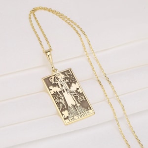 Der Turm Tarot Karte Halskette, Gold Tarot Anhänger für Sie, Gothic Arcana Halskette, Major Arcana Schmuck, Boho okkultes Geschenk für Frauen