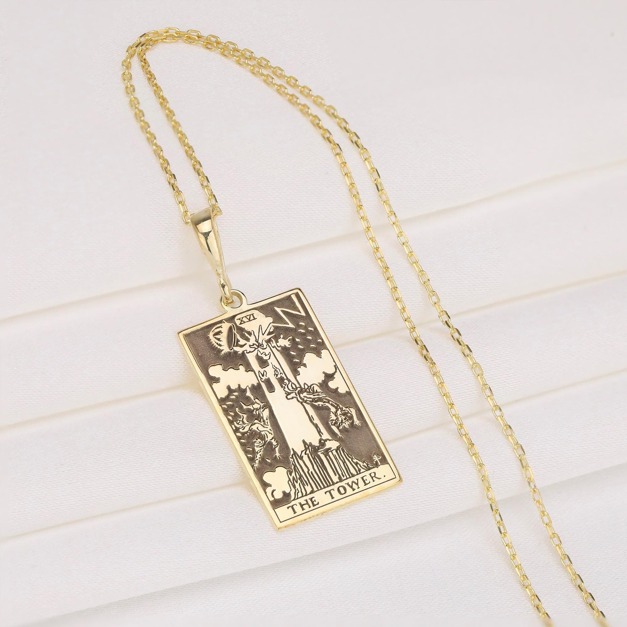 The Tower Tarot Card Necklace - Etsy
