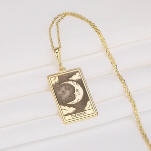 The Moon Tarot Card Necklace, Crescent Moon Pendant for Her, Gold Mystic Arcana Necklace, Witchcore Moon Jewelry, Intuition Spiritual Gift
