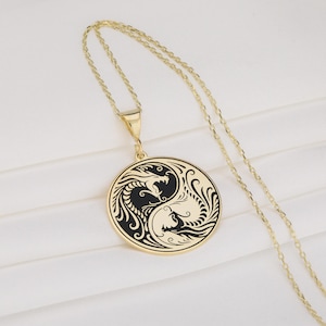 Dragon Yin Yang Necklace, Spiritual Balance Jewelry, Yin Yang Dragon Feng Shui Necklace for Her, Duality and Harmony Necklace