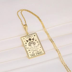 The Frog Tarot Card Necklace, Mystical Frog Pendant Necklace, Surreal Tarot Jewelry, Amphibian Necklace, Psychedelic Witchy Gift for Her