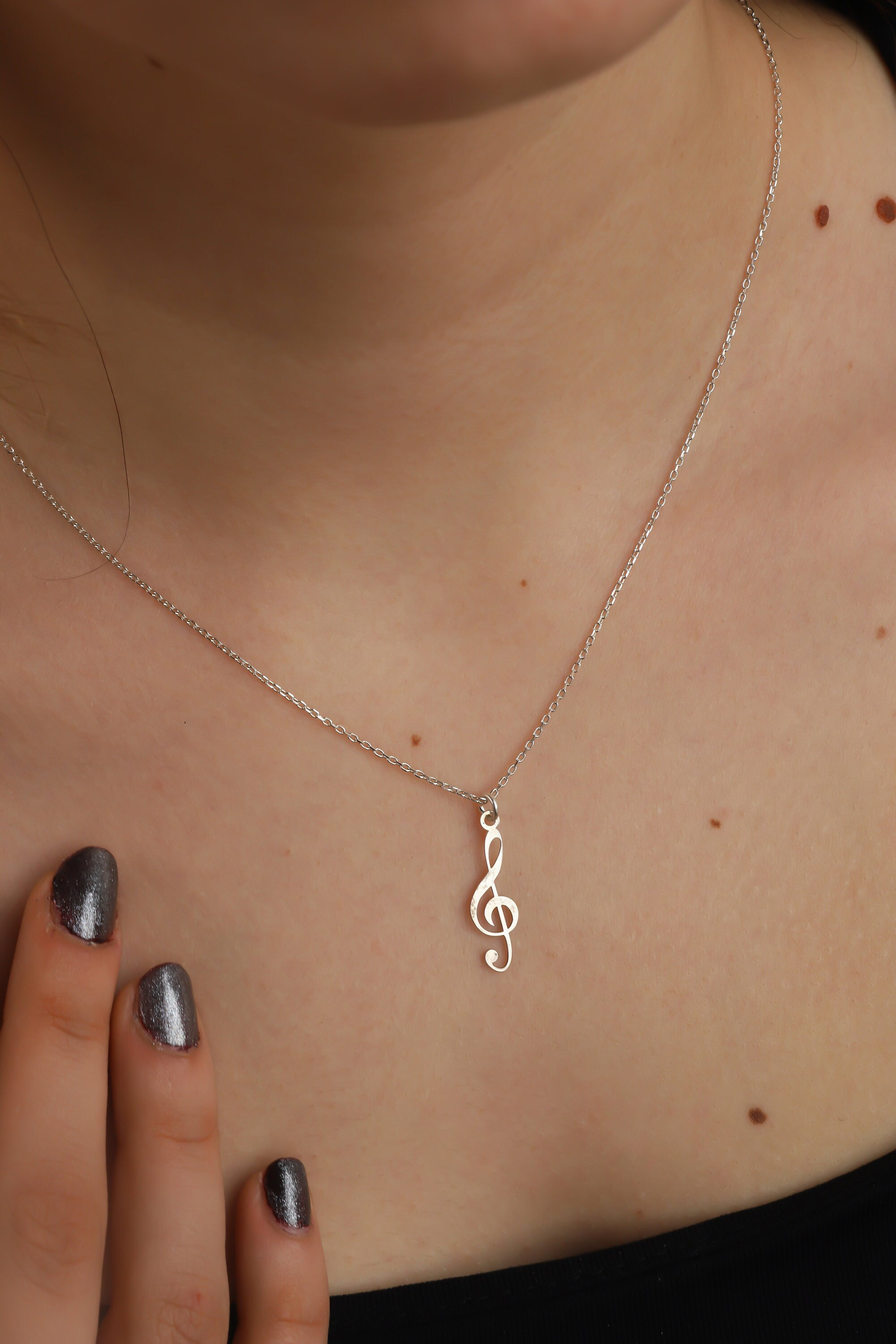 Treble Chef Note Necklace, Silver Music Note Necklace, Musician Necklace, Musical Necklace, Music Note Jewelry, Silver Woman Jewelry