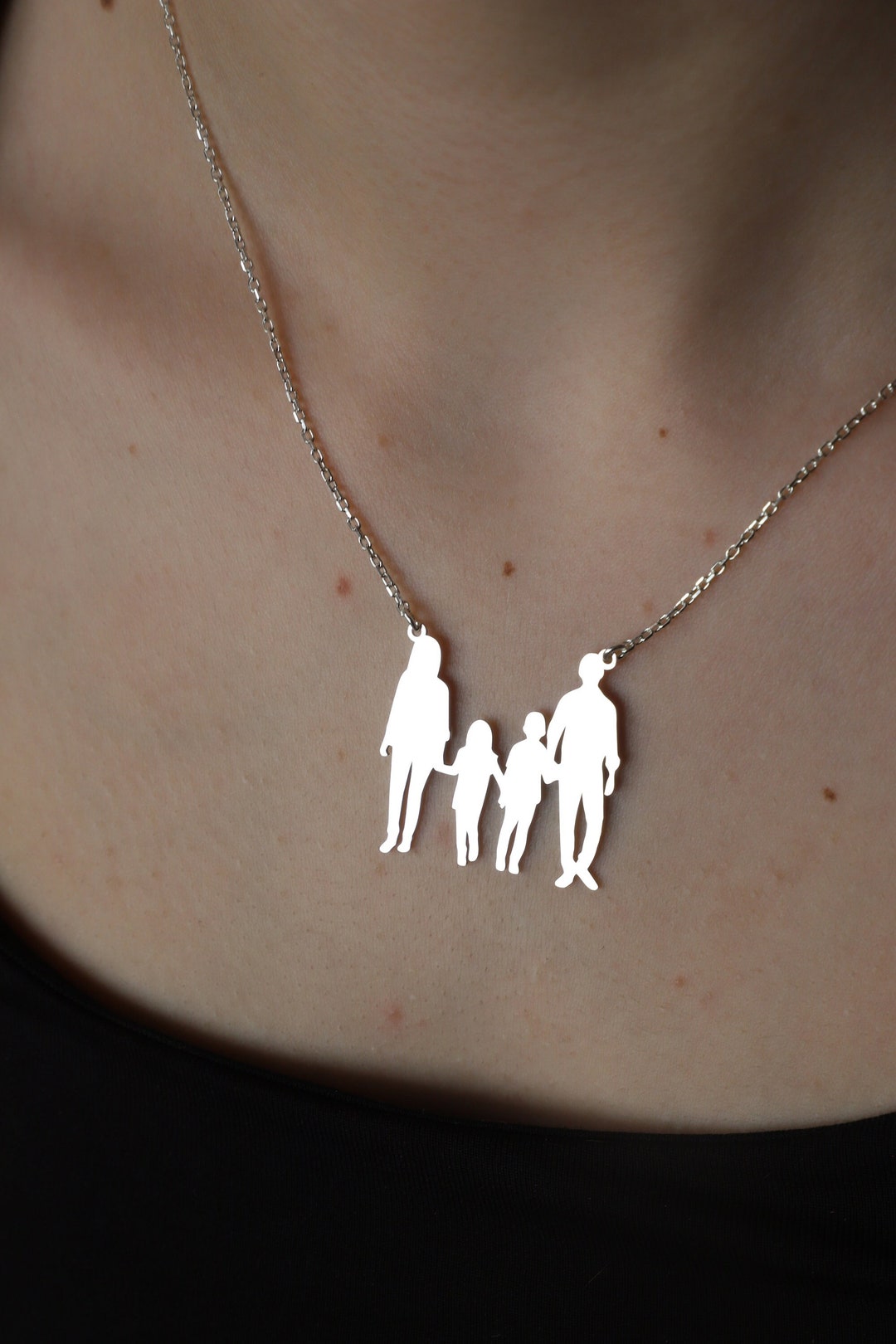 Family Silhouette Necklace, Sterling Silver Family Necklace, Family ...