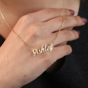 14K Solid Gold Name Necklace, Personalized Jewelry for Her, Custom Name Necklace, Dainty Gold Name Necklace, Gift for Girlfriend