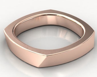 Dainty Square 925 Sterling Silver Band Ring: Minimalist Geometric Stacking Ring