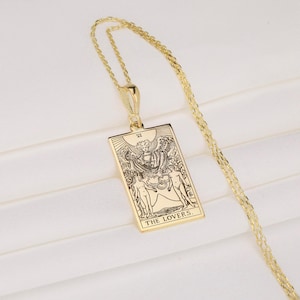 The Lovers Tarot Necklace, Adam and Eve Necklace, Garden of Eden Necklace, Spiritual Tarot Jewelry, Love Tarot Gift, Bible Story Necklace