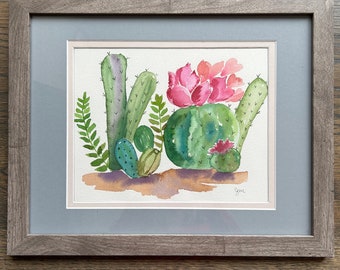 Original watercolor cactus painting, cacti watercolor