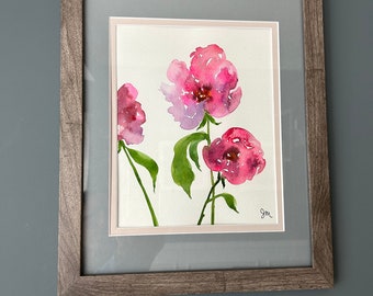 Loose pink peonies in watercolor