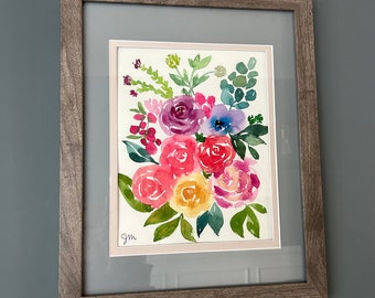 Rainbow floral collage - original watercolor painting