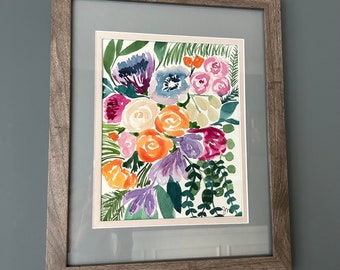 Floral jungle surrounded by foliage - original watercolor painting