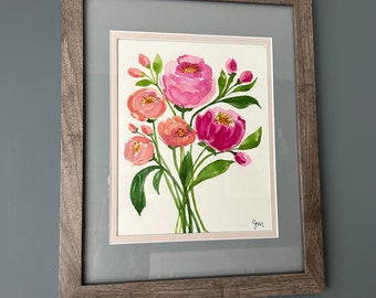 Abstract peony bouquet created in watercolor
