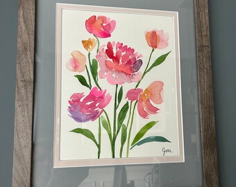 Watercolor wildflowers in pinks, coral and purple