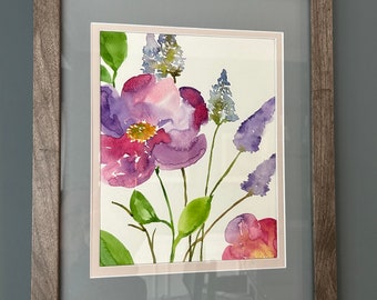 Watercolor wildflowers in pinks and purples