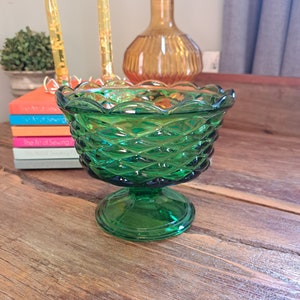 VINTAGE Green Compote on Pedestal Planter Trinket Dish
