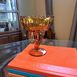 Indiana Glass Amber Lotus Compote