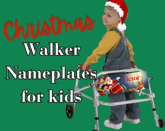 Christmas Walker nametag for kids, Personalized kid's walker license plate, Kid's Xmas walker decoration, Kid's Christmas walker accessory