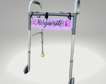 Personalized Pink Ribbon Walker Banner: Survivor Rollator Nametag