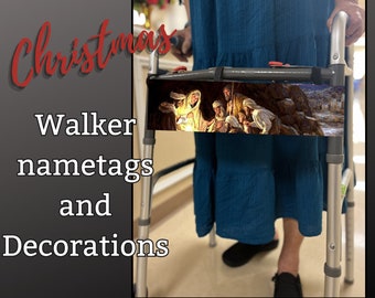 Rollator accessory for Christmas, Holiday walker decoration, walking frame nametag,  Christmas gift for grandpa, Xmas walker decoration
