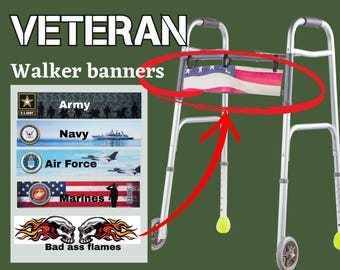 Personalized Veteran Walker Name Plate: Military Rollator Banner