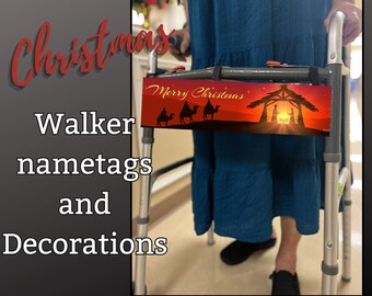 Walker accessory for Christmas, Holiday rollator decoration, walking frame nametag,  Christmas gift for grandpa, Xmas walker decoration