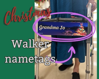 Christmas Walker Banner: Holiday Rollator Decoration, Personalized Nametag