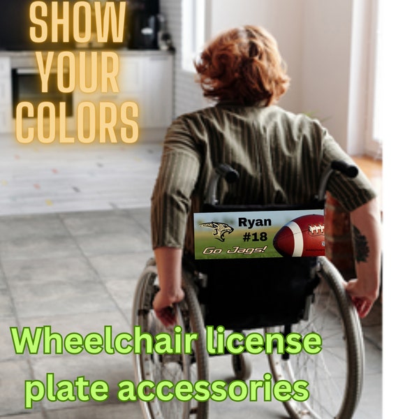 Personalize wheelchair, wheelchair nametag, wheelchair ID; disability wheelchair accessory; wheelchair license plate, cool wheelchair design