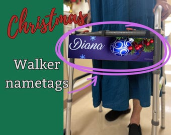 Christmas Walker Decoration: Personalized Holiday Rollator Nametag