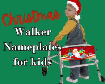 Christmas Walker nametag for kids, Personalized kid's walker license plate, Kid's Xmas walker decoration, Kid's Christmas walker accessory